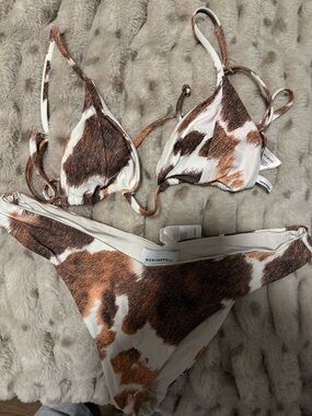 WeWoreWhat Brown and White Cow Print Bikini Set